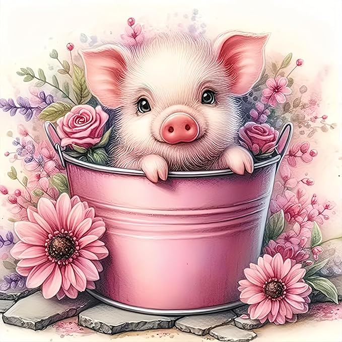 Diamond Art Kits for Adults,Cute Pig 5D Diamond Painting Kits Dots for Adults,5D DIY Paint By Diamonds,Full Drill Round Diamond Dot Gem Art Painting, for Relax Home Wall Art Decor 13.78 X 13.78 inch