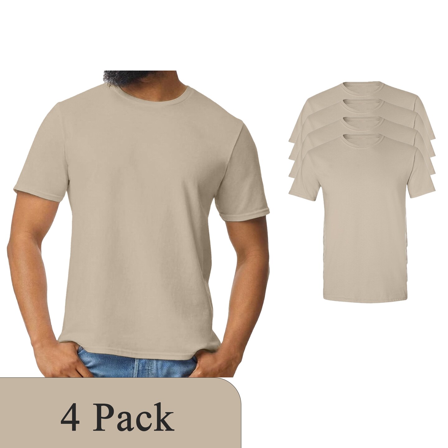 Gildan Men's Softstyle T-Shirt, Sand Short Sleeve Crewneck Cotton Tee for Crafting & Custom Printing