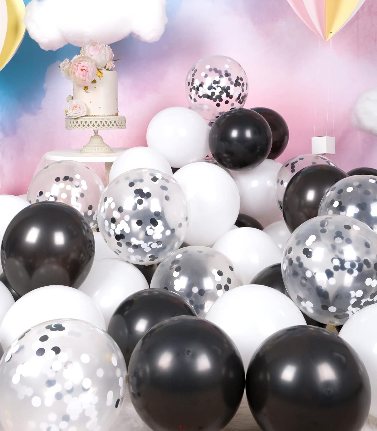 67-Piece Black and White Balloon Garland Kit - 12 Inch Confetti & 10 Inch Latex Balloons with Ribbon - Classic Monochrome Decorations for Graduations, Anniversaries, Weddings, and Birthday Parties