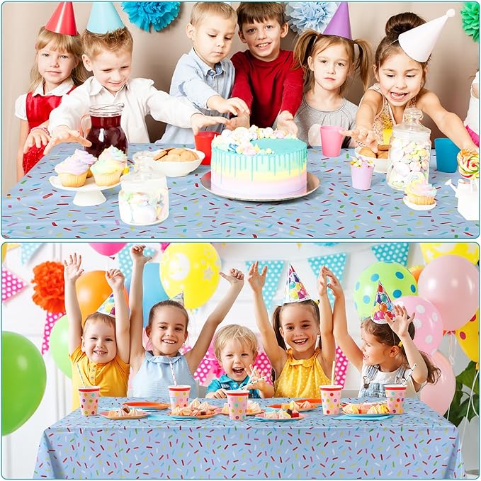3 Pieces Sprinkle Table Cloth Disposable Plastic Confetti Tablecloth 108 x 54 Inches Rectangle Baby Sprinkle Decorations for Girls Boys Birthday Wedding Baby Shower Party Supplies Favor (Blue)