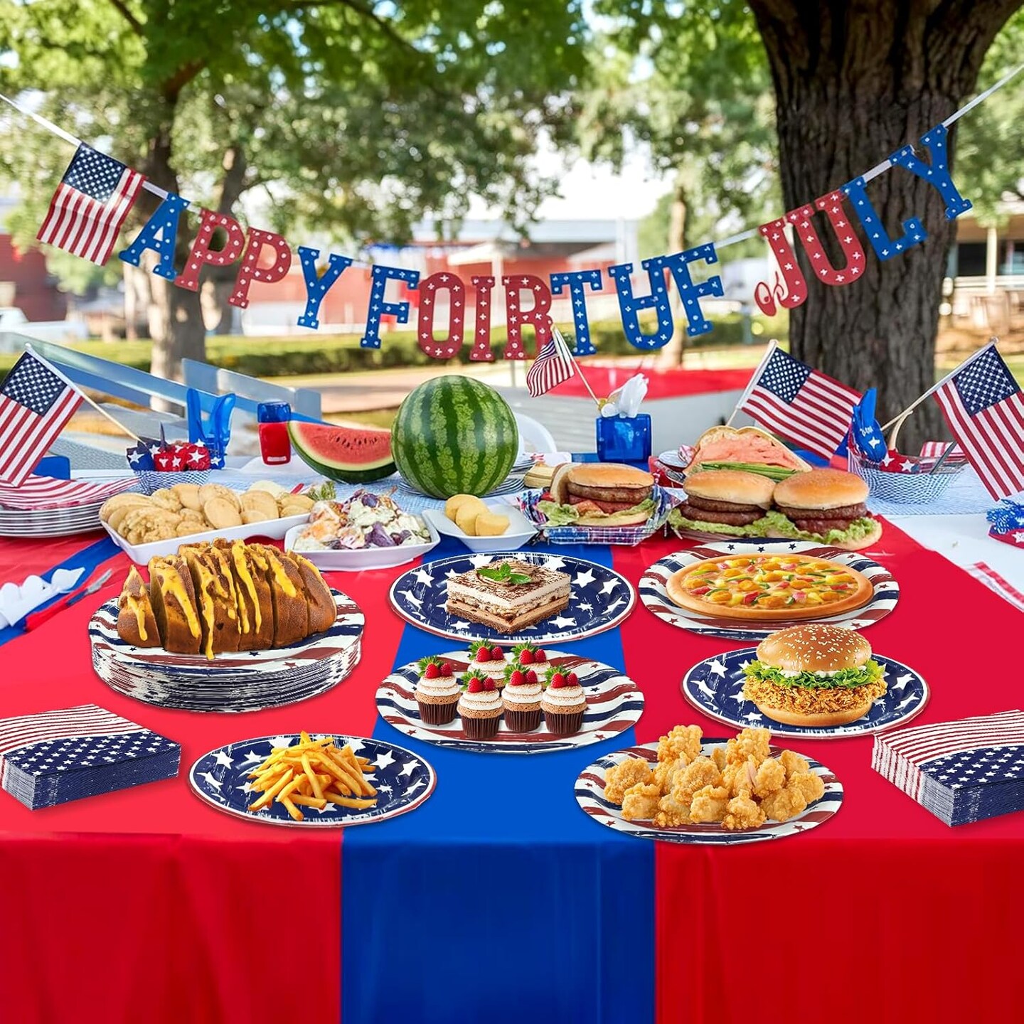 150PCS American Flag Patriotic Party Plates & Napkins Set for 50 Guests – Red, White & Blue Disposable Tableware for 4th of July, Veterans Day & Election Day Decorations