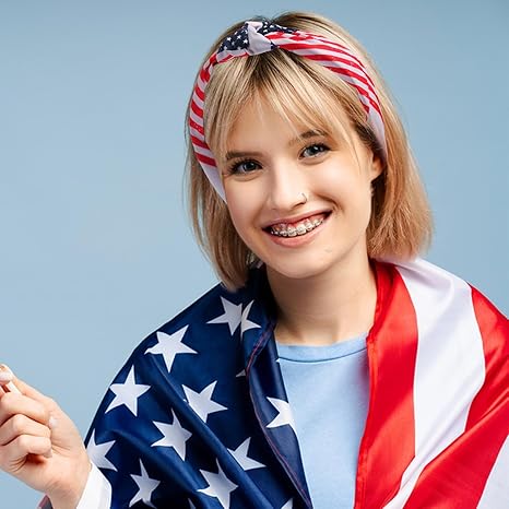 4th of July Headband Independence Day Hair Accessories for Women Girls USA Flag Stripe Hair Decoration Non Slip Wide Knotted Hair Band Patriotic Parade Makeup Decor Supplies 1 Pcs