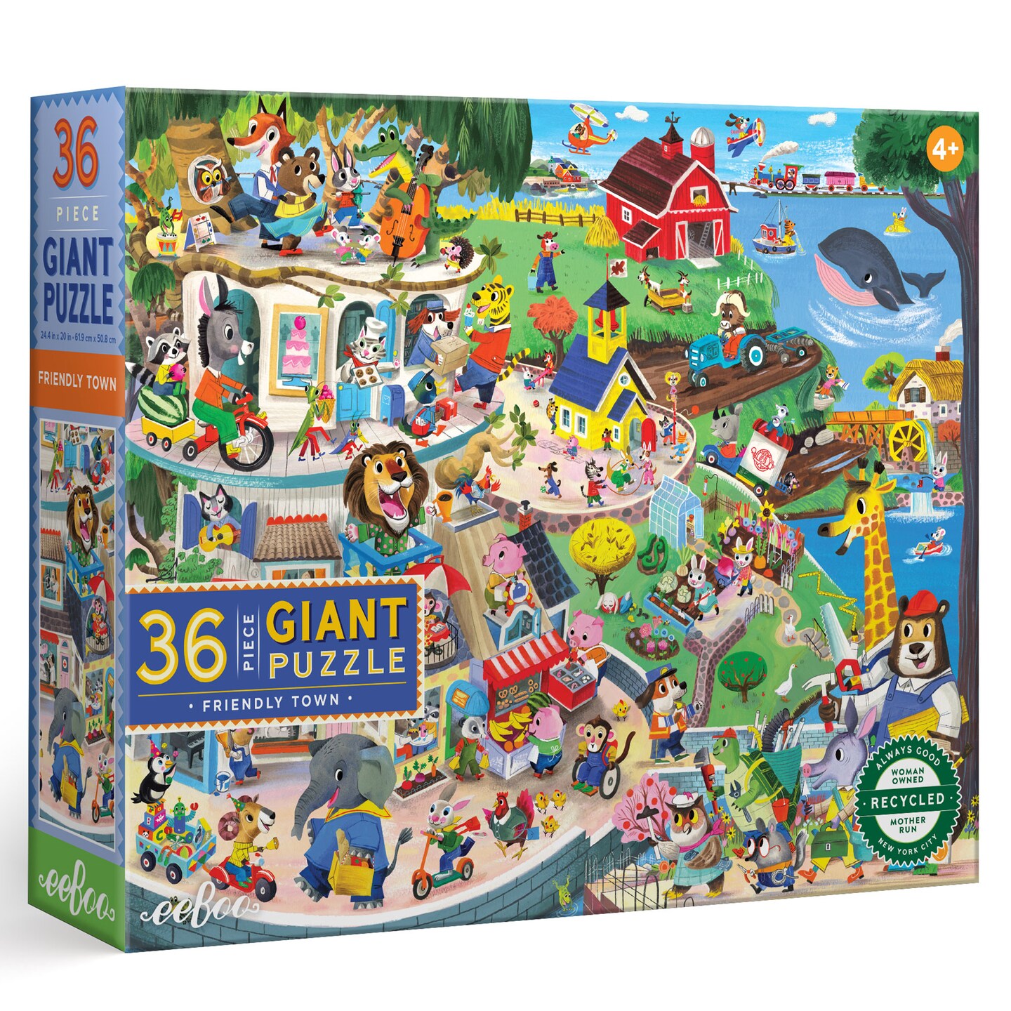 eeBoo: Friendly Town Giant Puzzle - 36 Piece - 26" x 21.2" Jigsaw, Sturdy Dustless Oversized Pieces, Characters & Community Scene, Kids Ages 4+