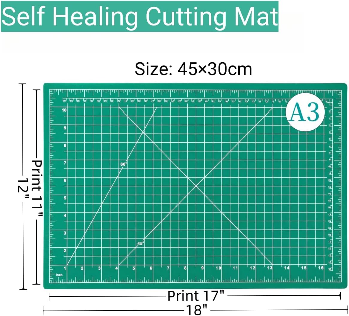 45mm Rotary Cutter and Mat Set, Fabric Cutter Wheel and 12x18 Inch Self Healing Sewing Cutting Mat, Fabric Rotary Cutter with 5pcs Rotary Blades for Quilting Patchworking Crafts, Turquoise