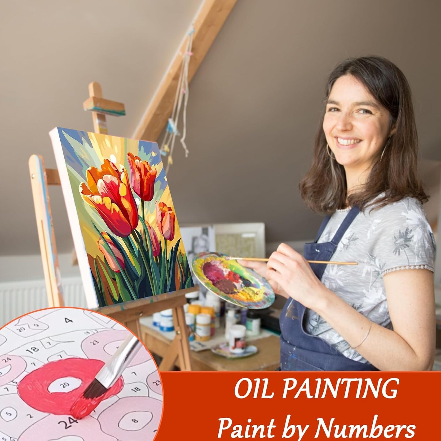Paint by Numbers Kit for Adults Flowers,2 Pack Adult Paints by Number Kits on Canvas for Kids Beginner DIY Easy Paint by Numbers Cheerful Painting by Numbers flowers Painting by Numbers for 12x16 Inch