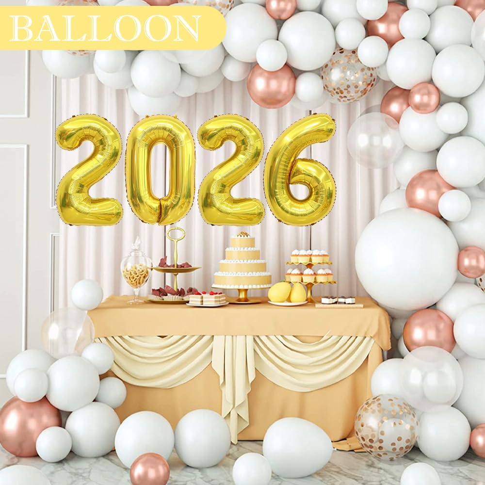 Jumbo 40-Inch Gold 2026 Number Balloons - Large Mylar Foil Graduation Sign - Class of 2026 Decorations for College, High School & Prom - Giant 2026 New Year’s Eve Party Supplies