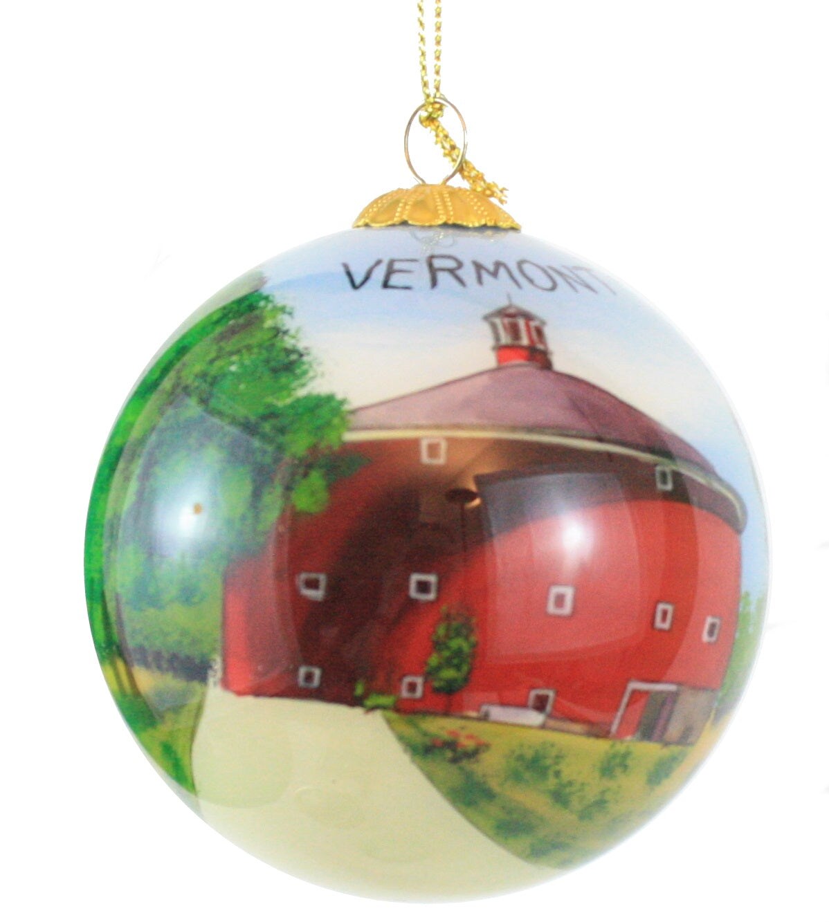 Hand Painted Glass Globe Ornament - The Round Barn At Shelburne Museum