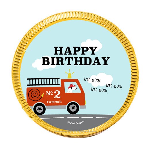 80 Pcs Fire Truck Kid's Birthday Candy Party Favors Chocolate Coins with Gold Foil