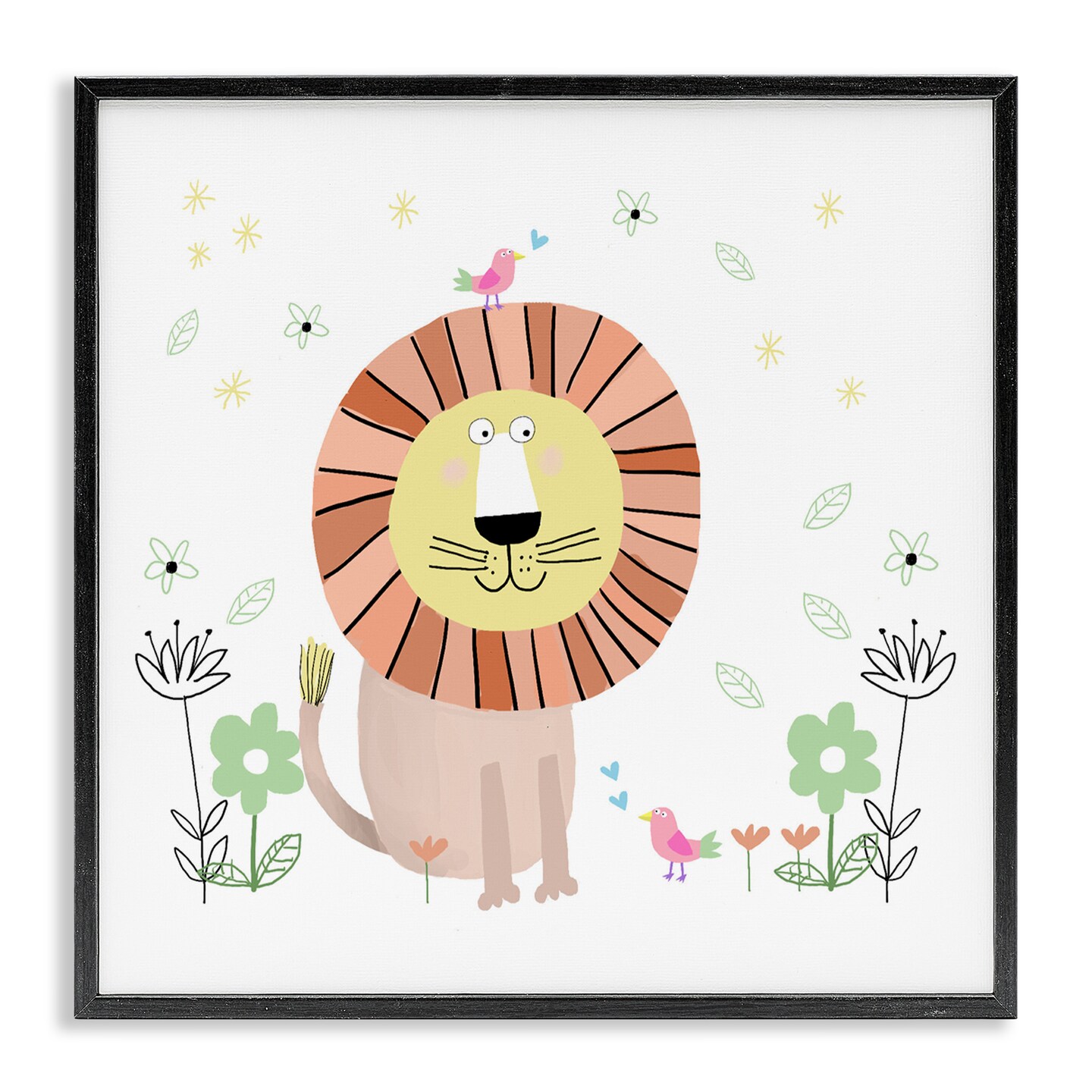 Stupell Industries Floral Baby Lion Illustration Black Framed Giclee Art, design by Carla Daly