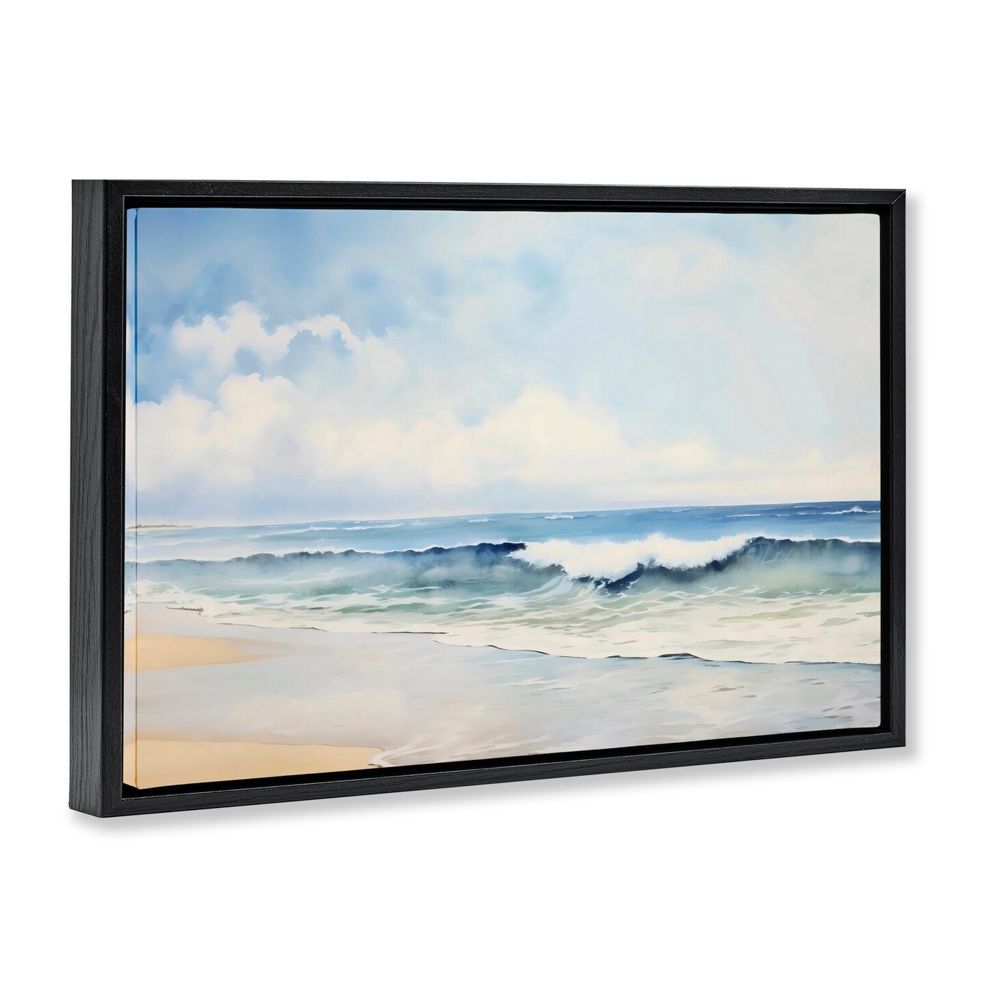 Stupell Industries Watercolor Beach Serenity Black Framed Floater Canvas Wall Art, design by Creative Studio