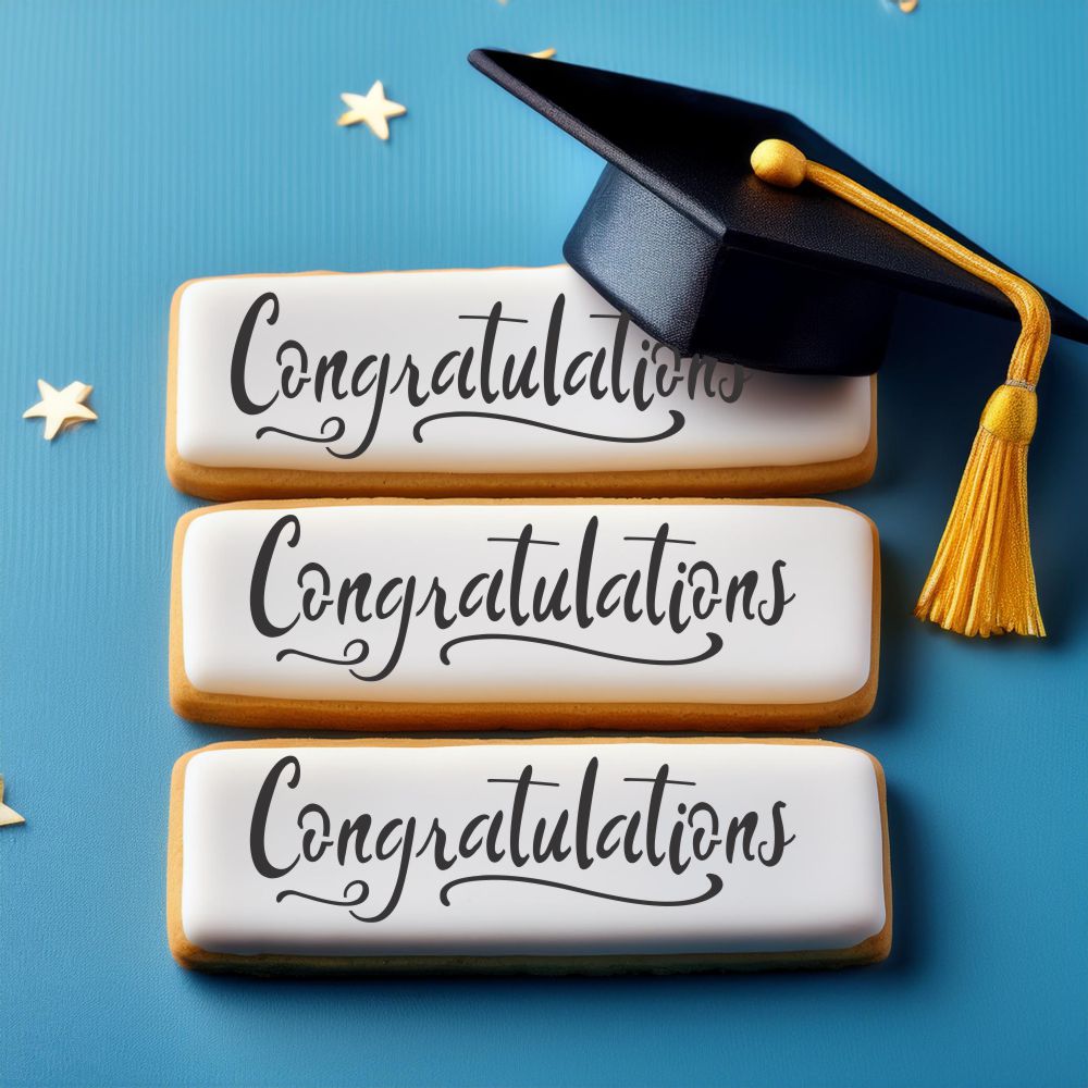 Congratulations Cookie & Craft Stencil | CM135 by Designer Stencils | Cookie Decorating Tools |