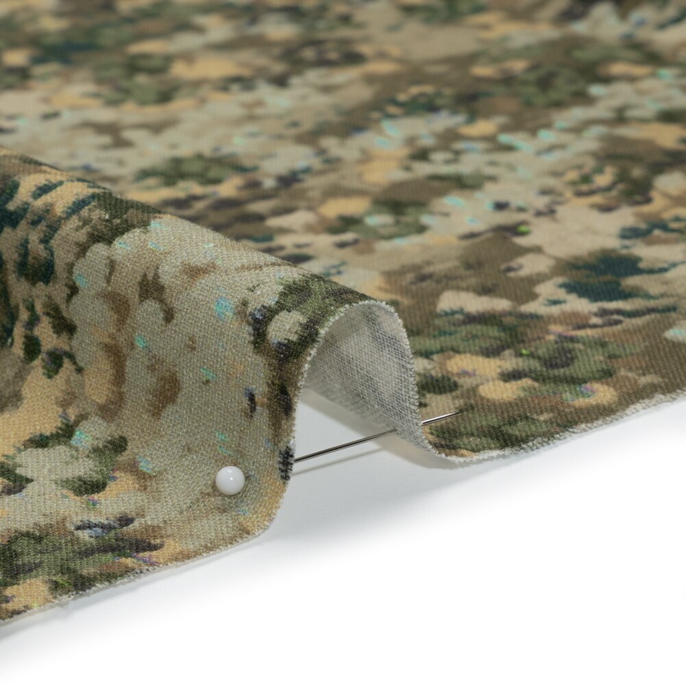 1 Yard Linen and Rayon Woven Olive Green and Beige Abstract Dots Forest Lookout Print