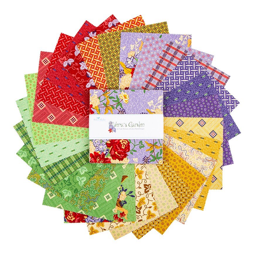 Vera's Garden 5" Square Pack (Charm Pack / 5" Stacker) by Vicki McCarty for Riley Blake (5-16990-42)