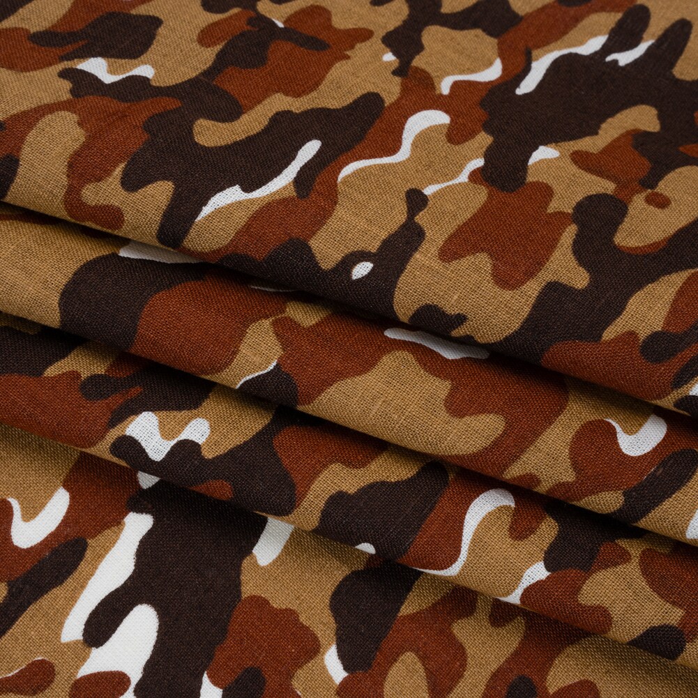1 Yard Medium Weight Linen Woven Print Brown, Russet and Tan Camouflage