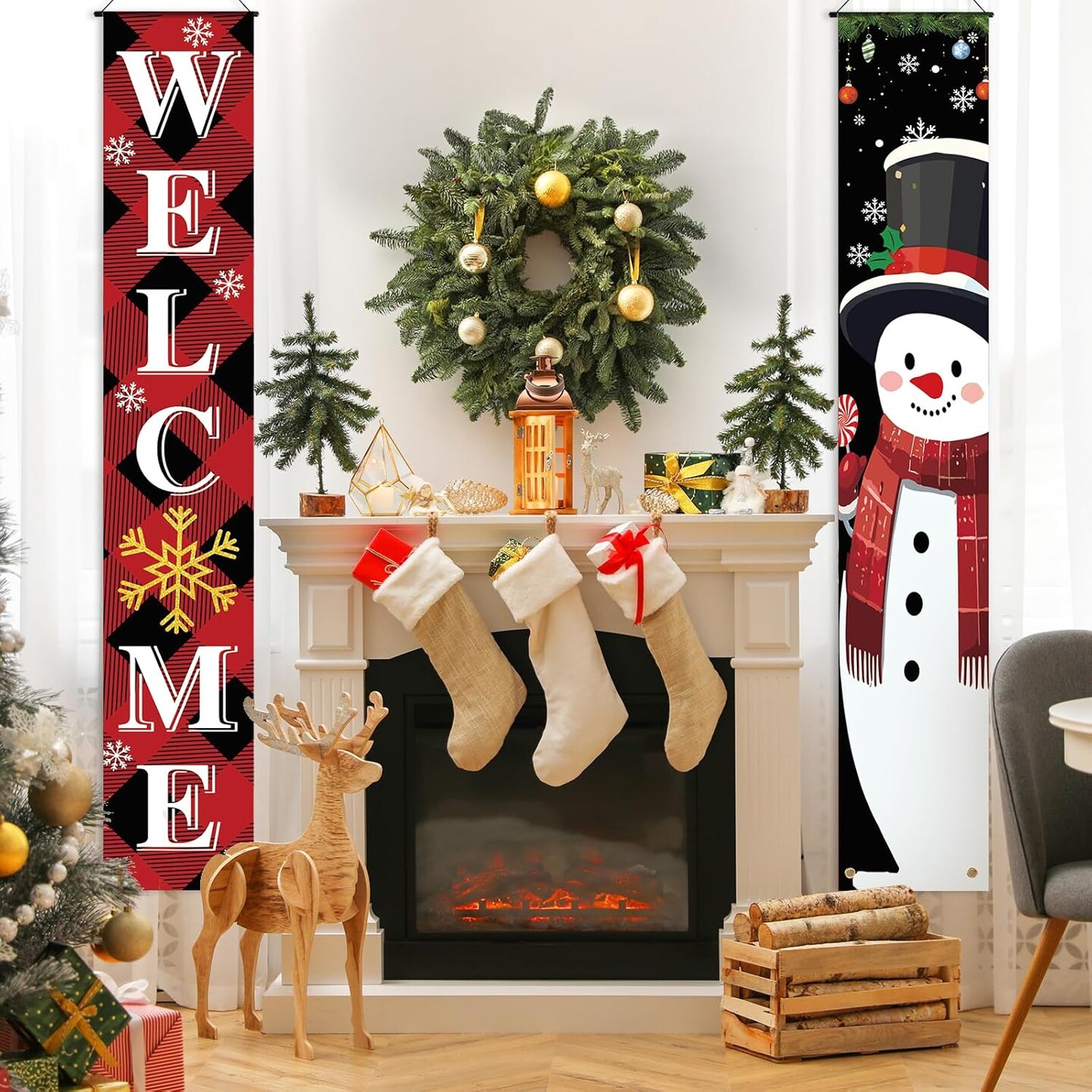 Merry Christmas Door Banner Porch Signs (Snowman)