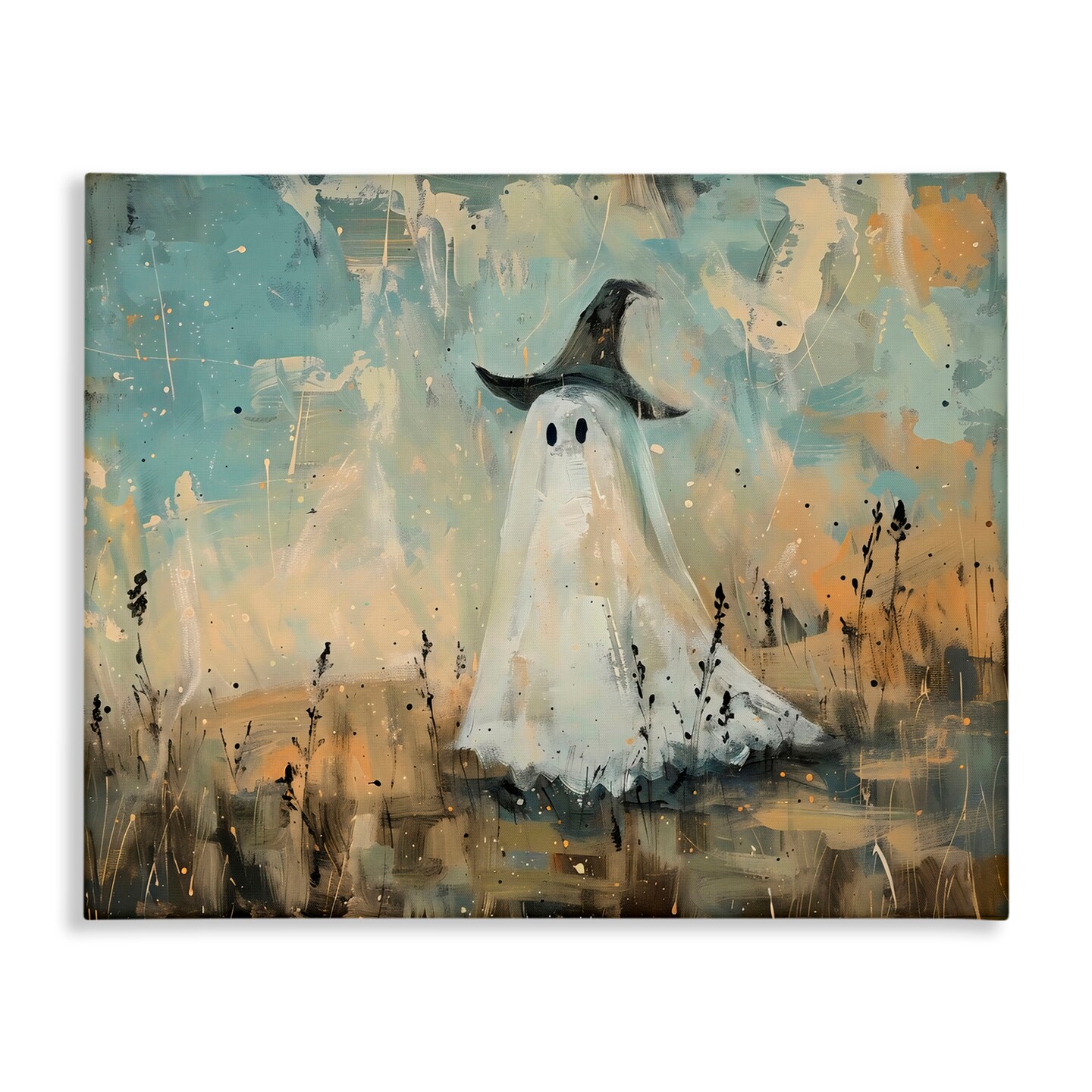 Stupell Industries Halloween Witch Hat Ghostie Canvas Wall Art, design by Creative Studio
