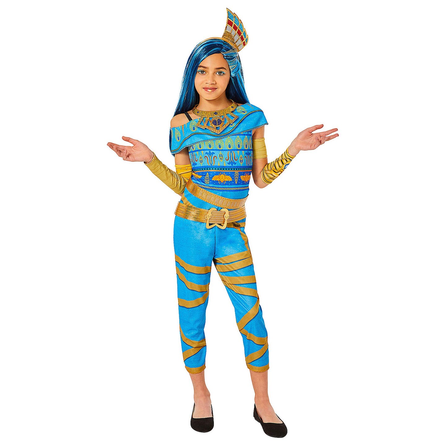 Kids Monster High Blue Gold Cleo De Nile Costume Jumpsuit Belt Headpiece Youth