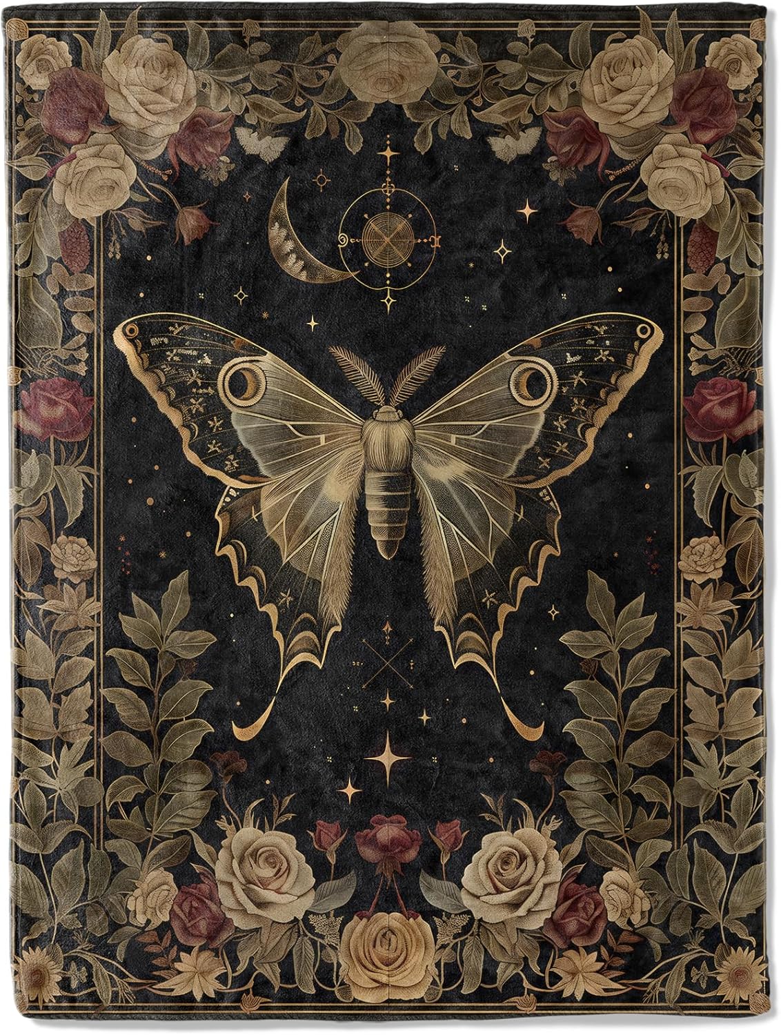 Gothic Moth and Rose Flannel Blanket(Moth)