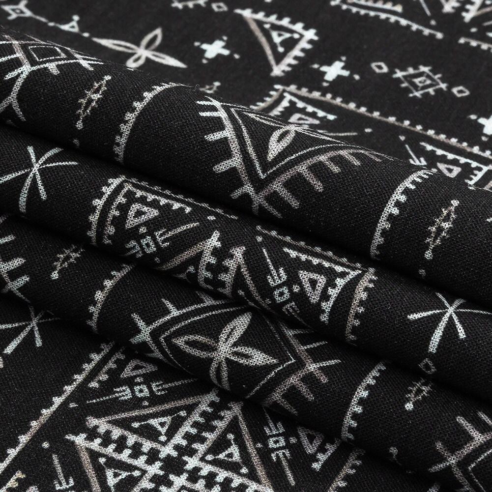 1 Yard Lightweight Viscose Linen Woven Print Black and White Abstract Doodles