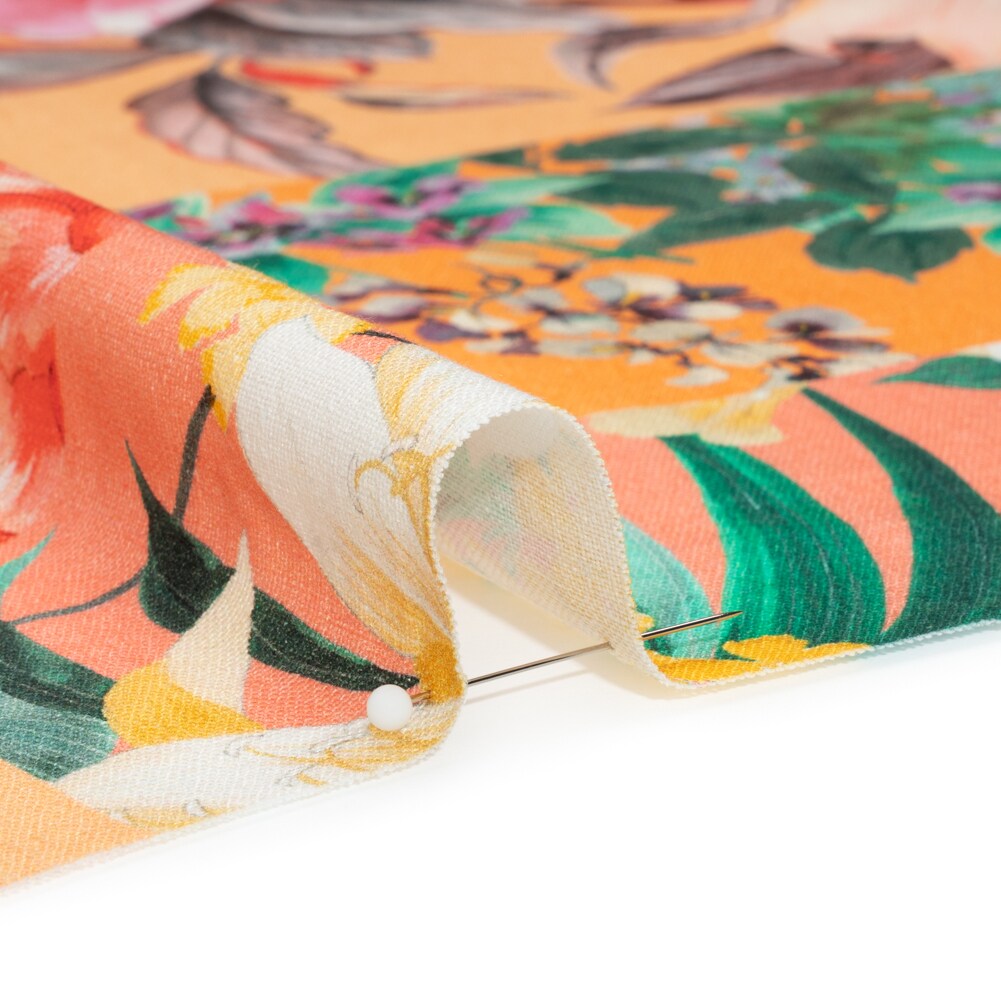 1 Yard Linen and Rayon Woven Print Peach and Orange Floral Patchwork