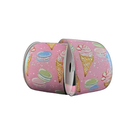 2.5&#x22; Ice Cream Macarons Ribbon: Pink (10 Yards)