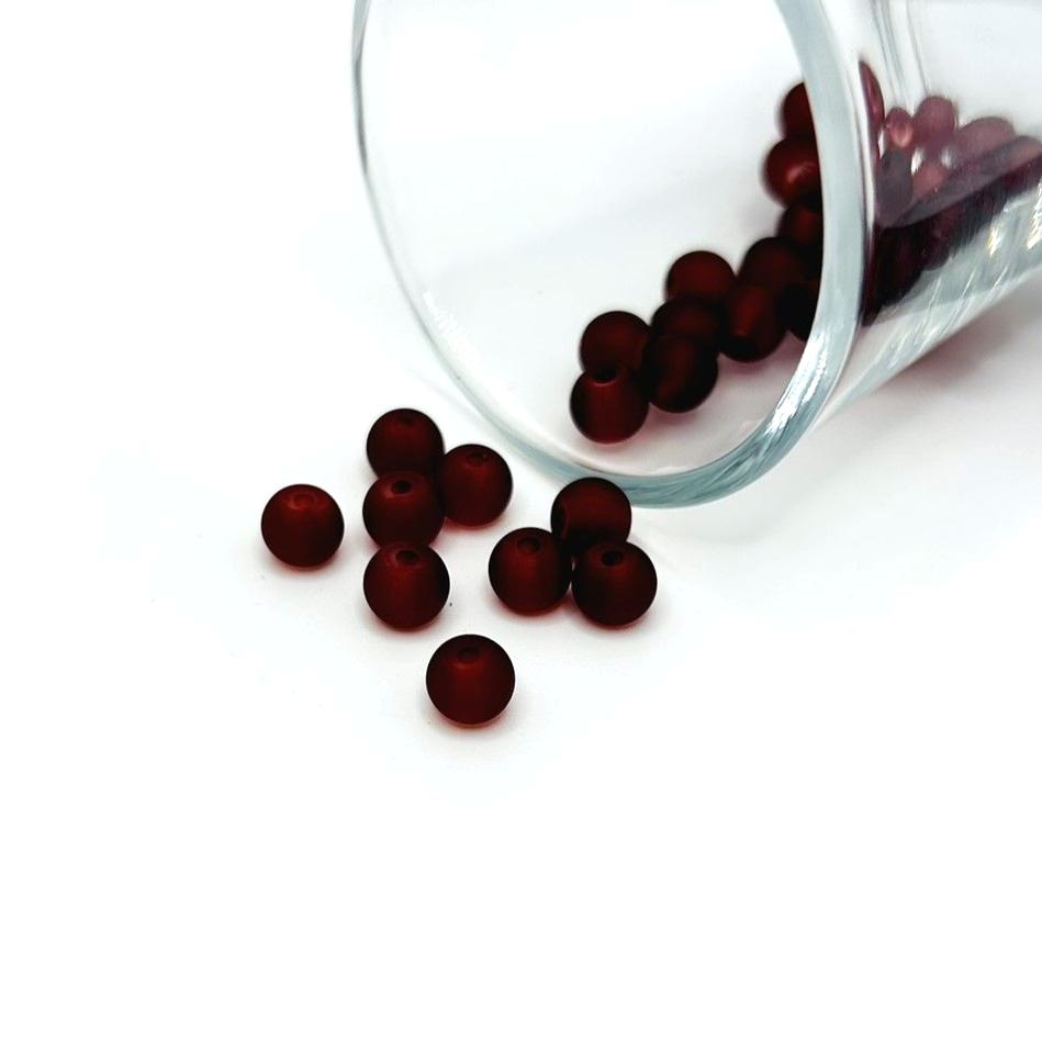 6mm Dark Red Frosted Glass Beads