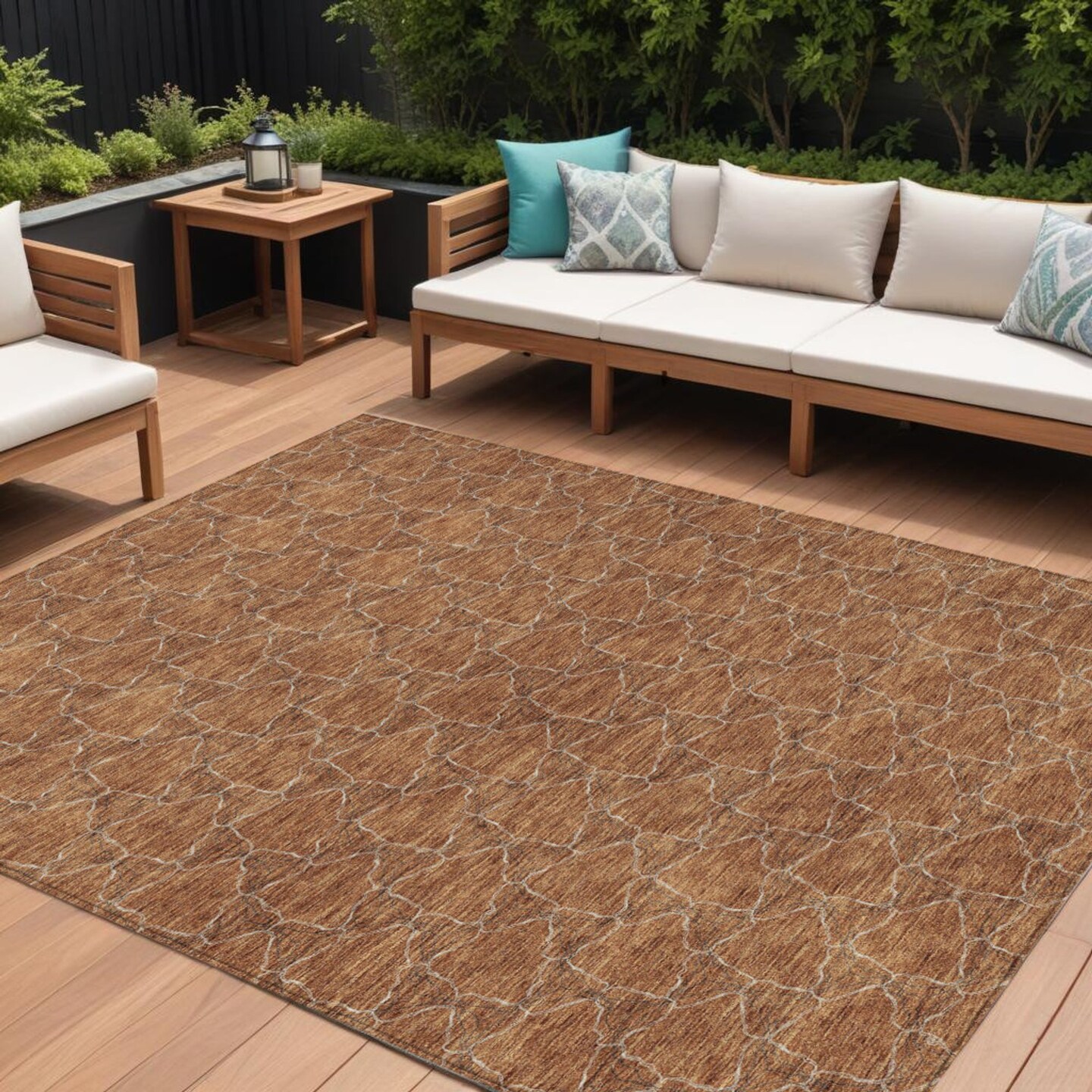 Edge Collections - 8' x 10' - Brown - Geometric Durable Area Rug for Indoor and Outdoor Use - 1 Piece