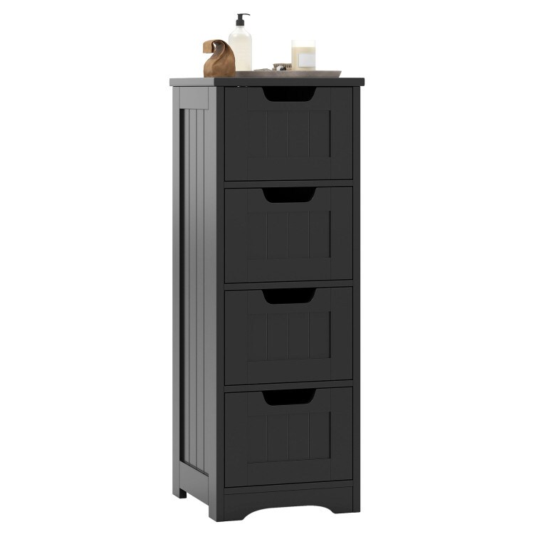 Black 4 Drawer Storage Cabinet MDF Freestanding Floor Organizer with Cutout Handles for Bedroom