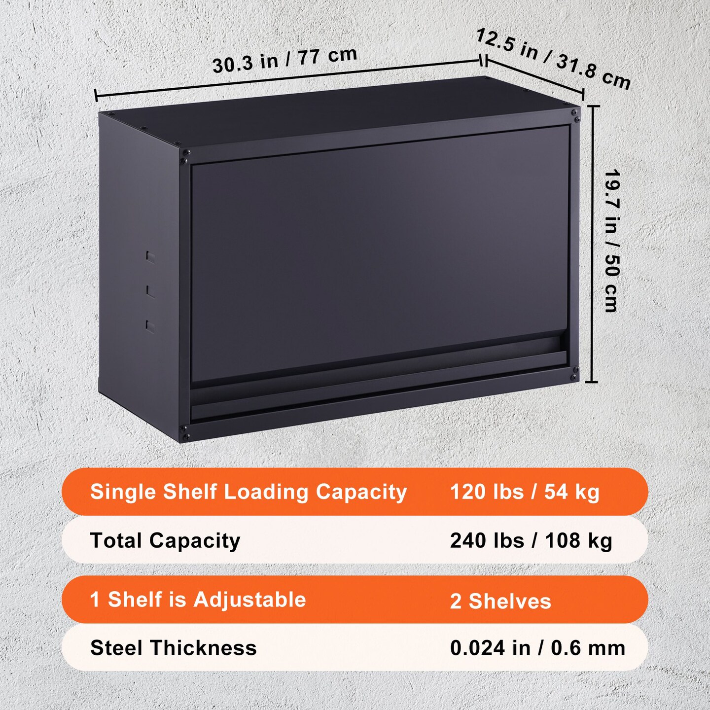Wall-Mounted Storage Cabinet with Adjustable Shelves for Home or Garage