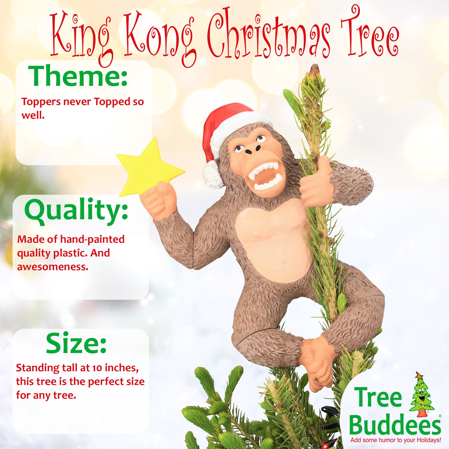 Tree Buddees King Kong Climbing The Tree Funny Christmas Tree Topper - Large 10"