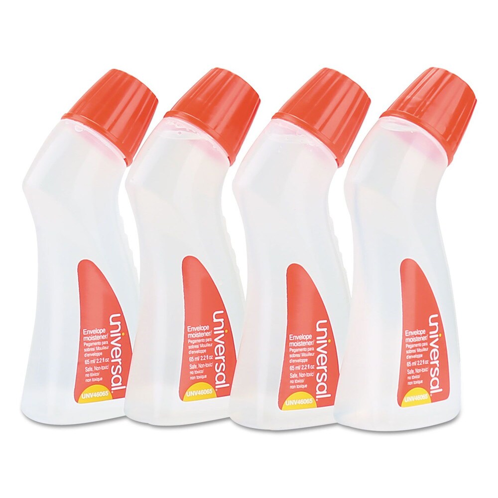 Universal 2.2 oz. Envelope Moistener with Adhesive Bottle - Clear (4/Pack)
