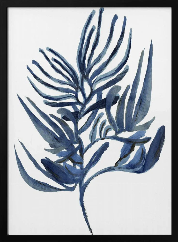 Blue Aquatic Plant Art Print - Framed 24x36 Poster for Home or Office Decor