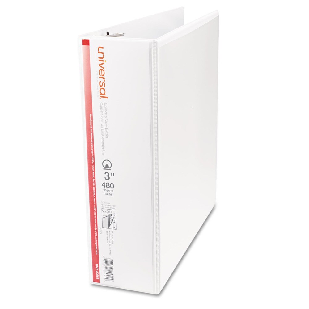 Universal 3 in. Capacity 11 in. x 8-1/2 in. Round 3 Ring Economy View Binder - White
