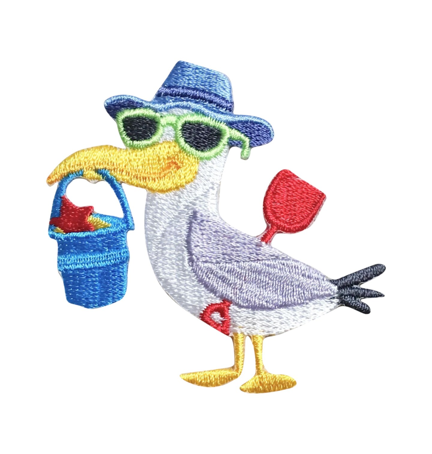Seagull with Sand Pail, Wearing a Beach Hat Embroidered, Iron on Patch