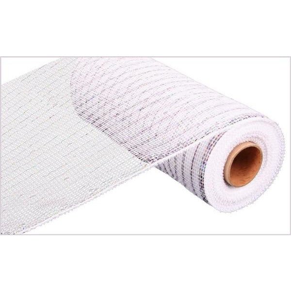 10&#x22; Value Deco Mesh Ribbon: White/Silver Foil
