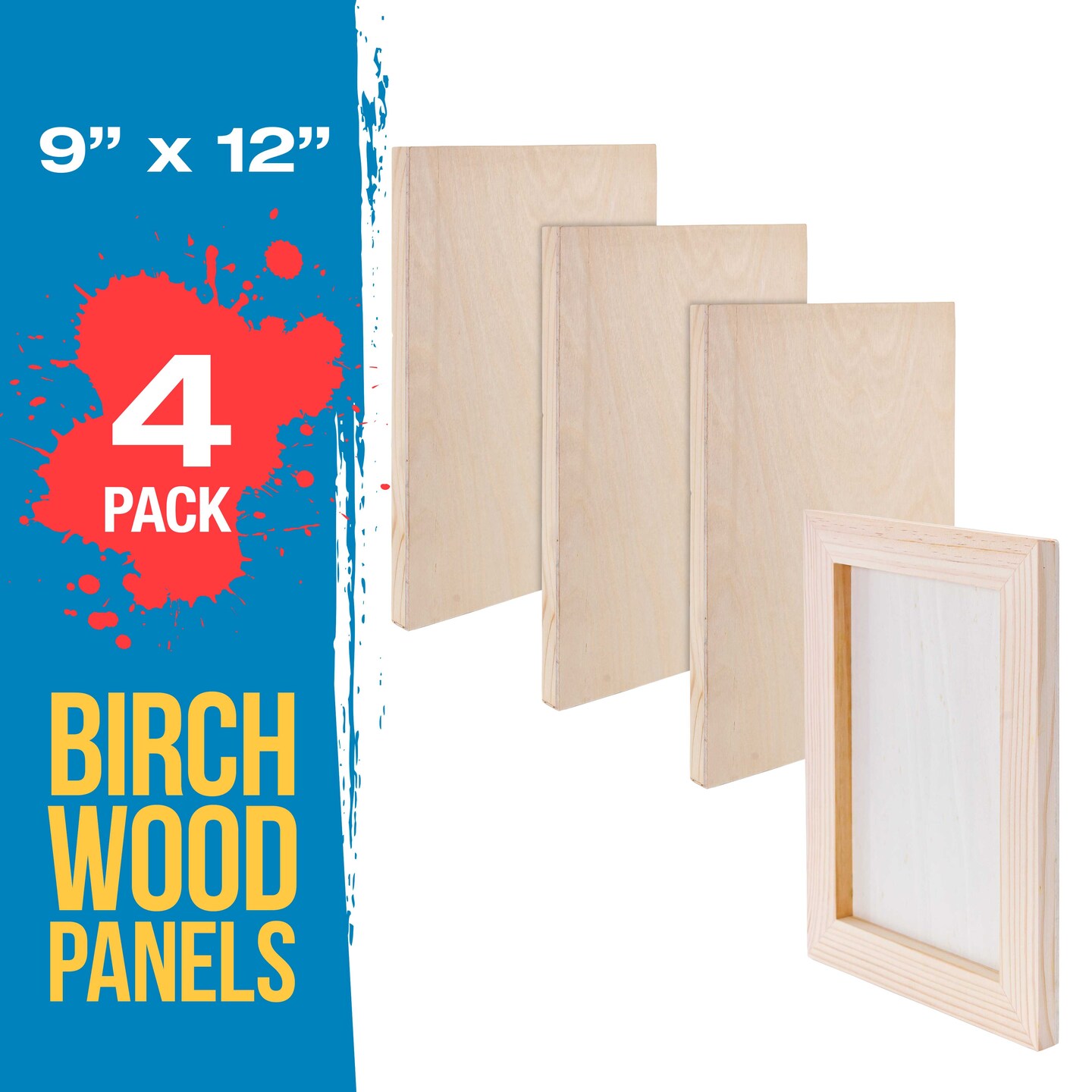 Unfinished Cradled Wood Panels for Painting, 4 Pack of 9x12 inch - Studio Birch Wooden Canvas Boards 3/4&#x22; Deep - Mixed-Media Craft, Acrylic, Oil, Encaustic, Paint Pouring Panel Board