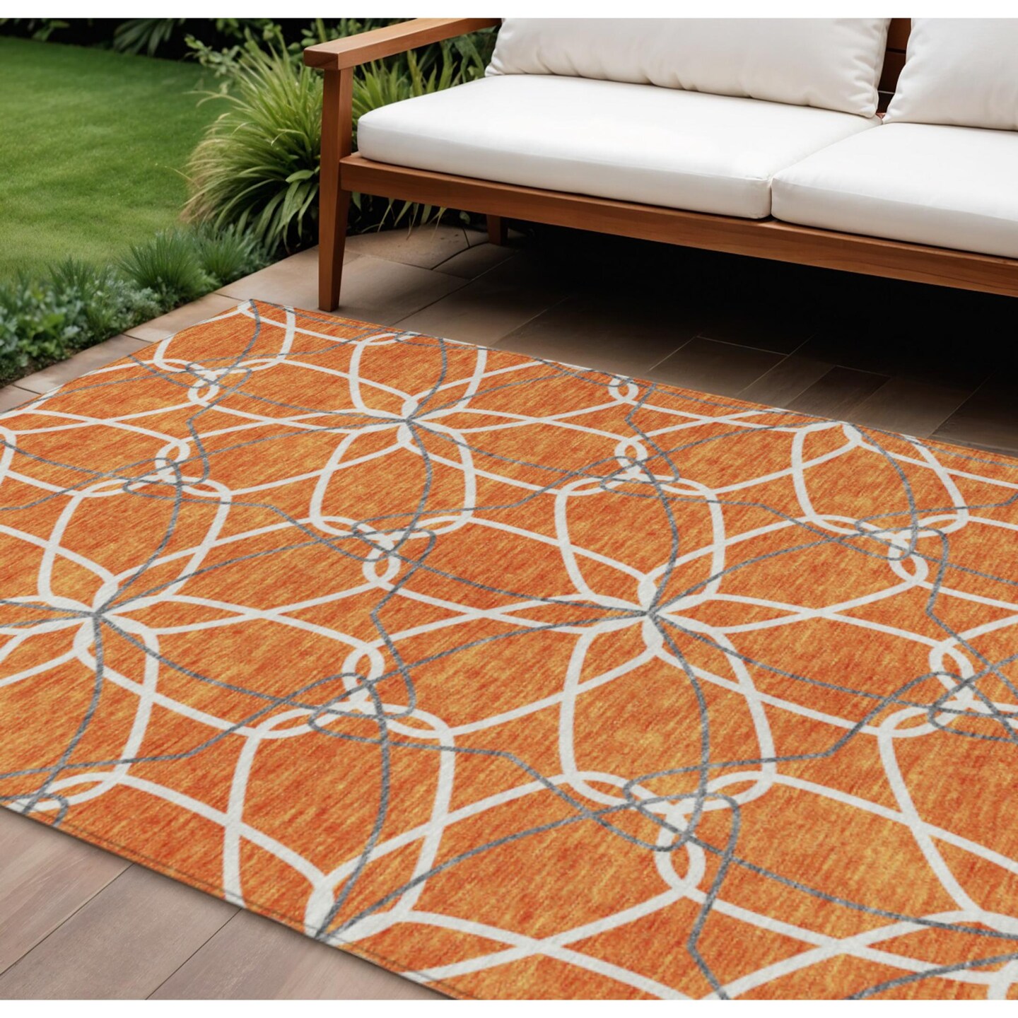 Edge Collections - 8' x 10' - Orange - Indoor Outdoor Area Rug Durable Geometric - 1 Piece