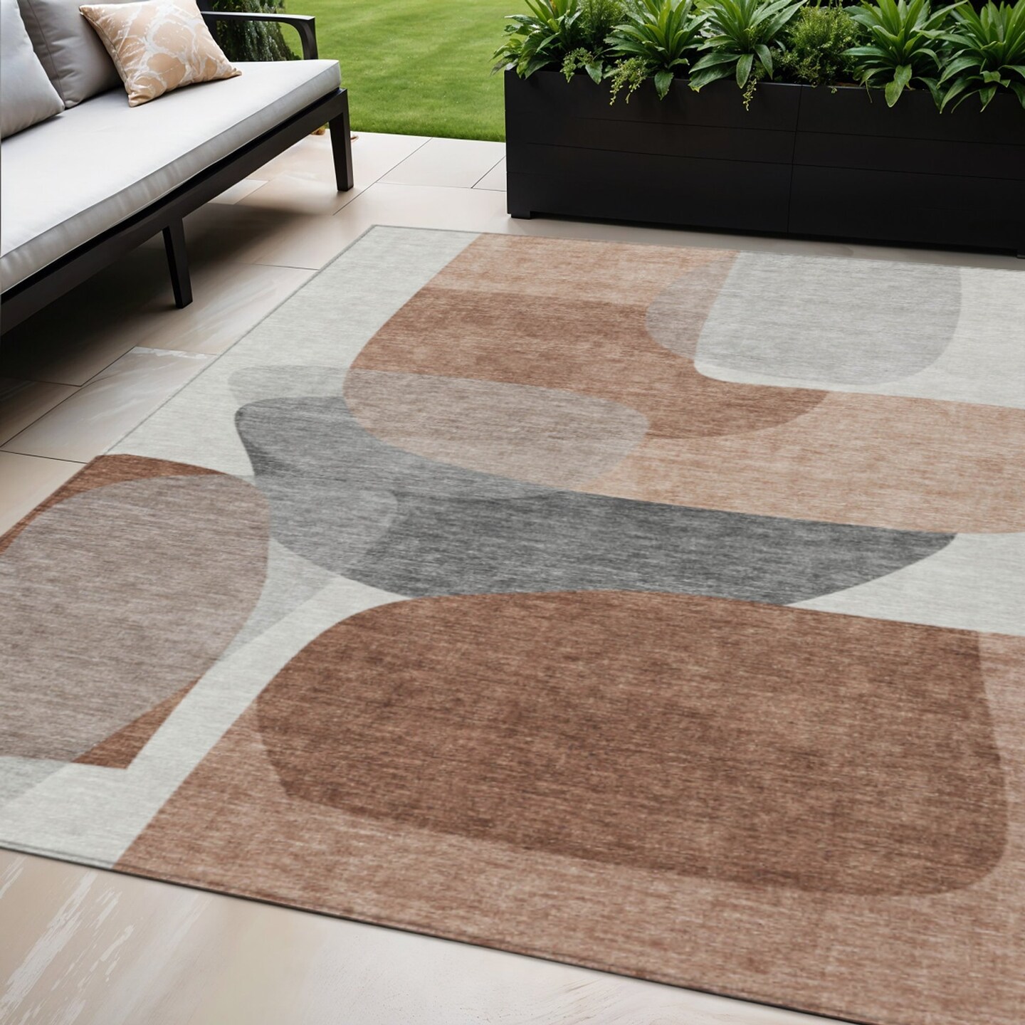 Edge Collections - 5&#x27; x 8&#x27; - Brown - Abstract Washable Area Rug for Indoor and Outdoor Use - 1 Piece