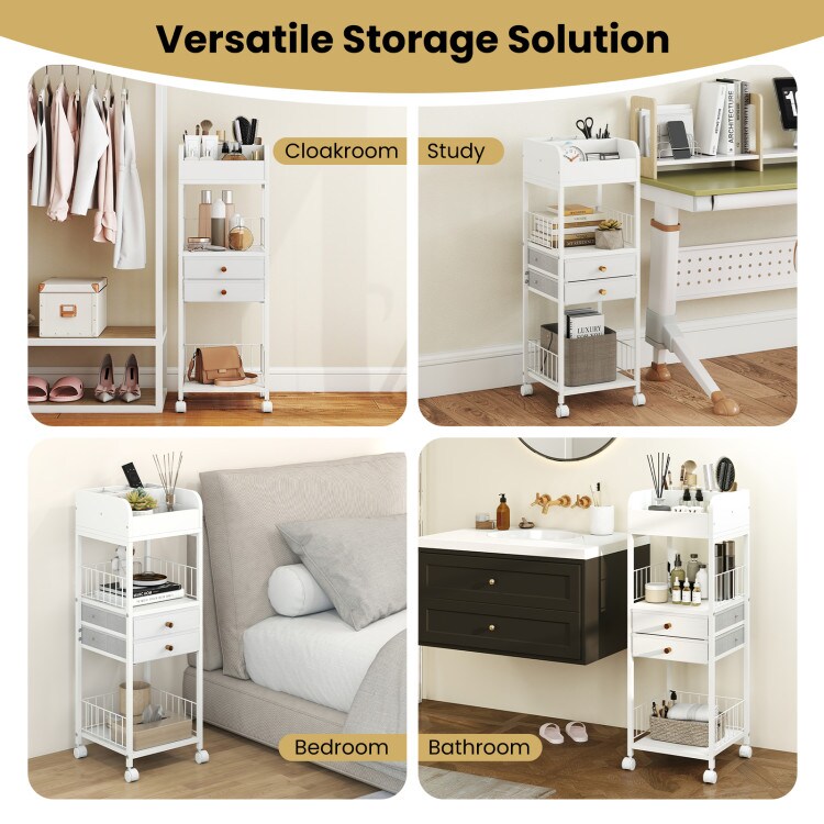 Makeup Organizer Floor Cart with Drawers and Storage Shelves