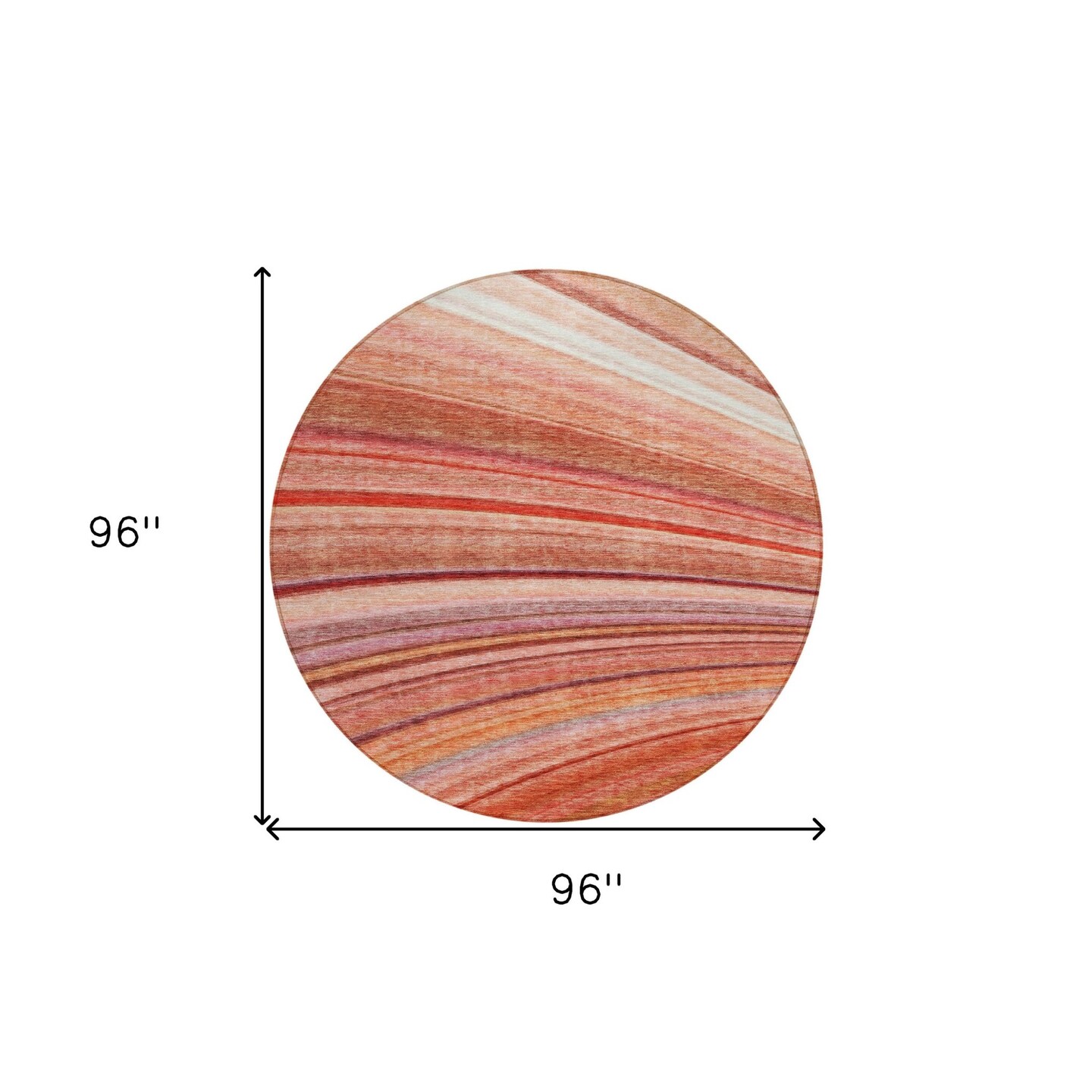 Edge Collections - 8' - Orange - Round Striped Washable Area Rug for Indoor and Outdoor Use - 1 Piece