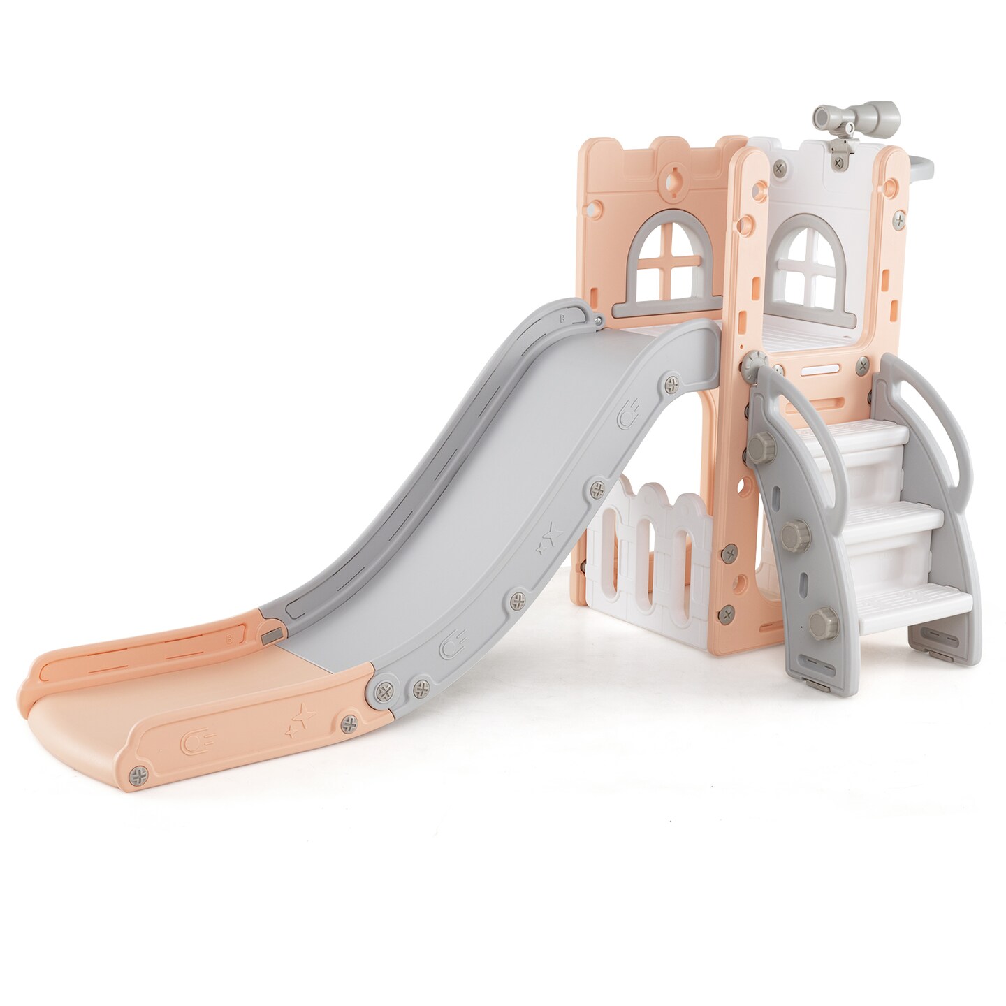6-in-1 Kids Slide and Climber Playset with Basketball Hoop, Ladder, Tunnel, Storage Space and Indoor Outdoor Playground Set for Kids