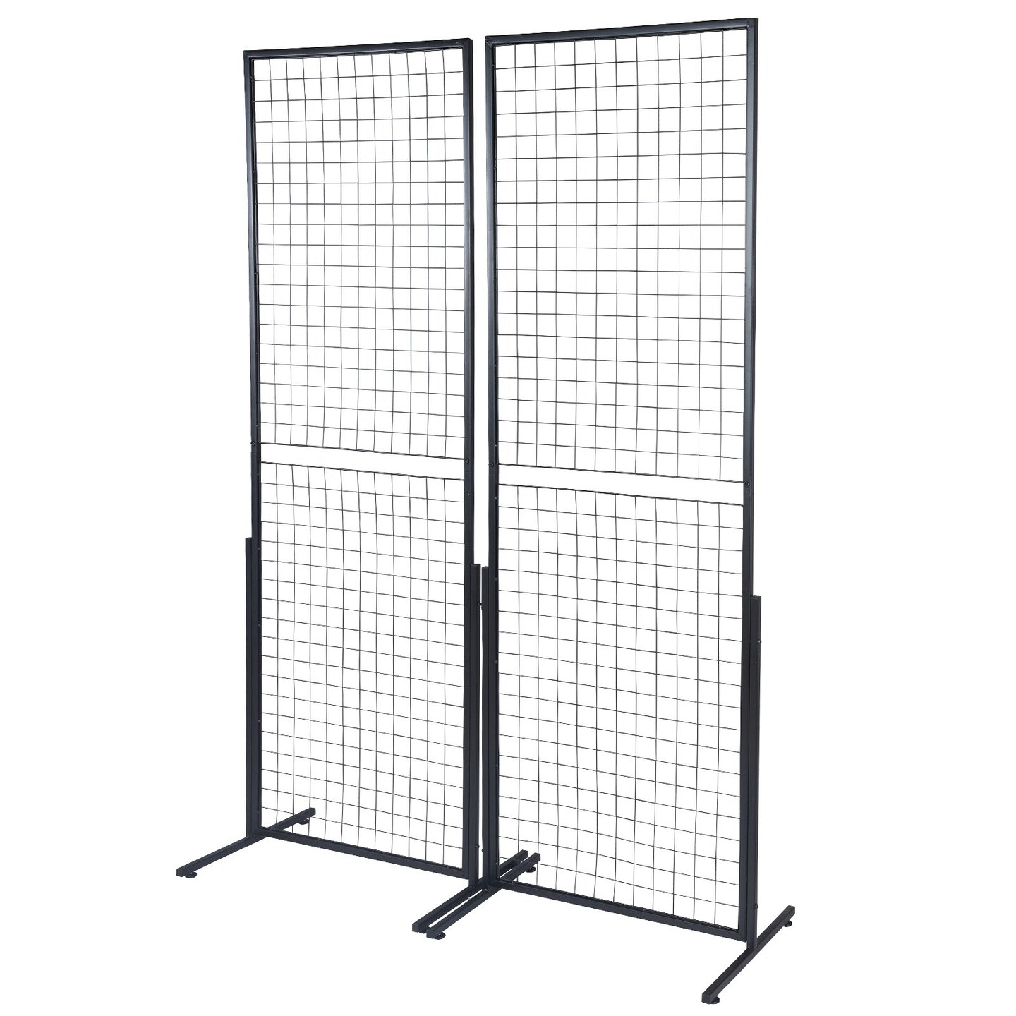 Black Steel Gridwall Display Panels with Hooks, Folding Stand