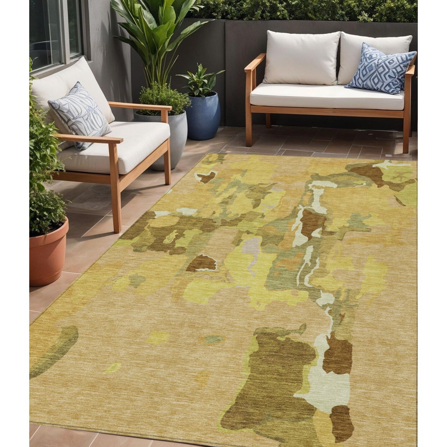 Edge Collections - 5' x 8' - Gold - Durable Abstract Area Rug for Indoor and Outdoor Use - 1 Piece
