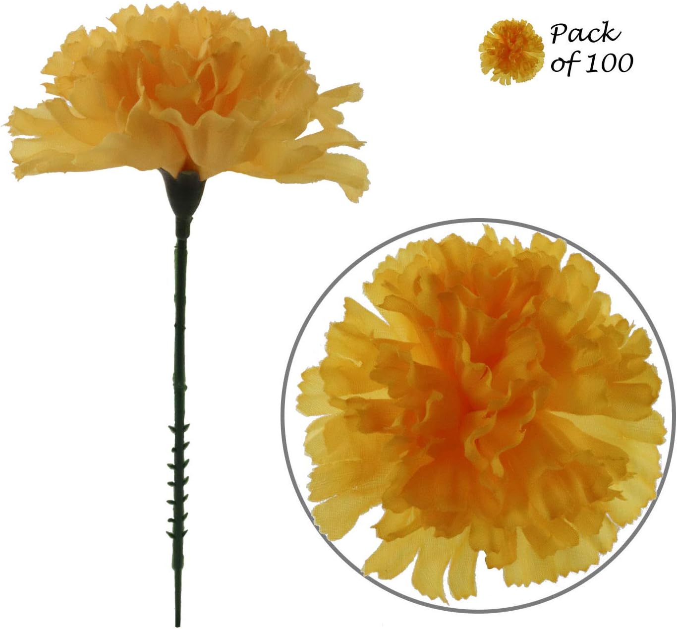 5" Gold Carnation Picks - Box of 200, 3.5" Blooms, Event Decor - Perfect for Weddings, Crafts - Luxurious Year-Round Appeal, Floral Home by Artificial Flowers