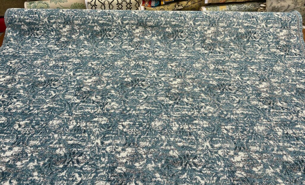 1 Yard Upholstery Chenille Fabric Aqua Teal Damask Soft Durable 100% Polyester 54 Inch Width