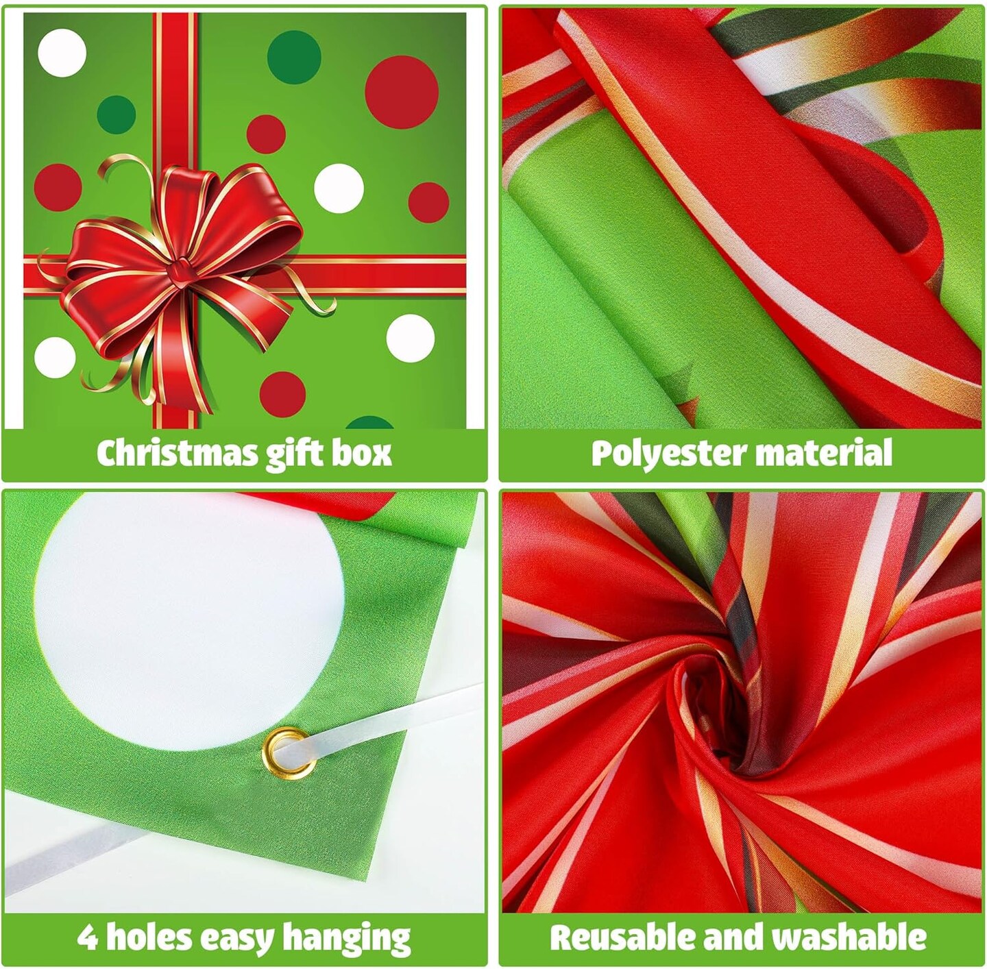 Christmas Door Cover Xmas Gift Box Door Hanging Banner Merry Christmas Front Doors Cover Backdrop Decorations for Holiday Indoor Outside Party Supplies, 70.9 x 35.4 Inch(Green Polka Dots)