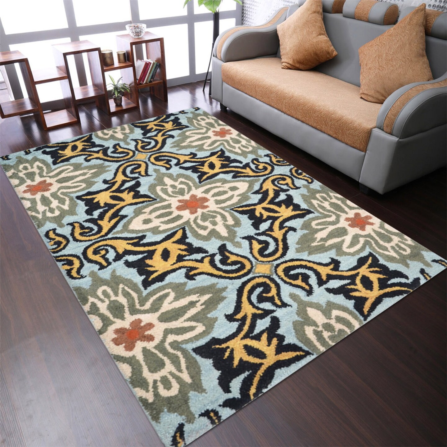 Edge Collections - 8' x 10' - Blue - Floral Hand-Tufted Wool Area Rug - 1 Piece