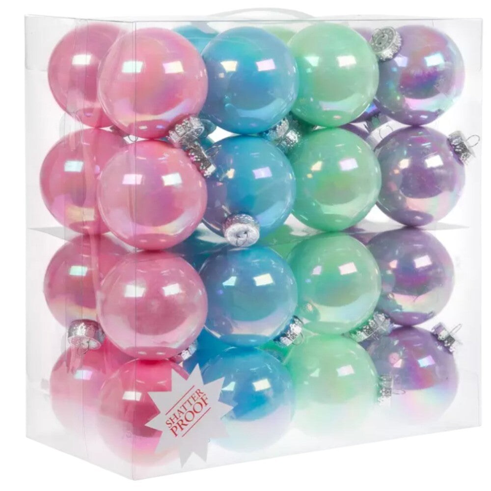 3.15&#x22; Pastel Shatterproof Christmas Ornaments 36 PCS &#x2013; Pink, Green, Blue &#x26; Purple Ball Set