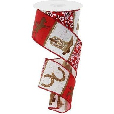 2.5&#x22; Cowboy Blocks Bandana Ribbon: White  (10 Yards)