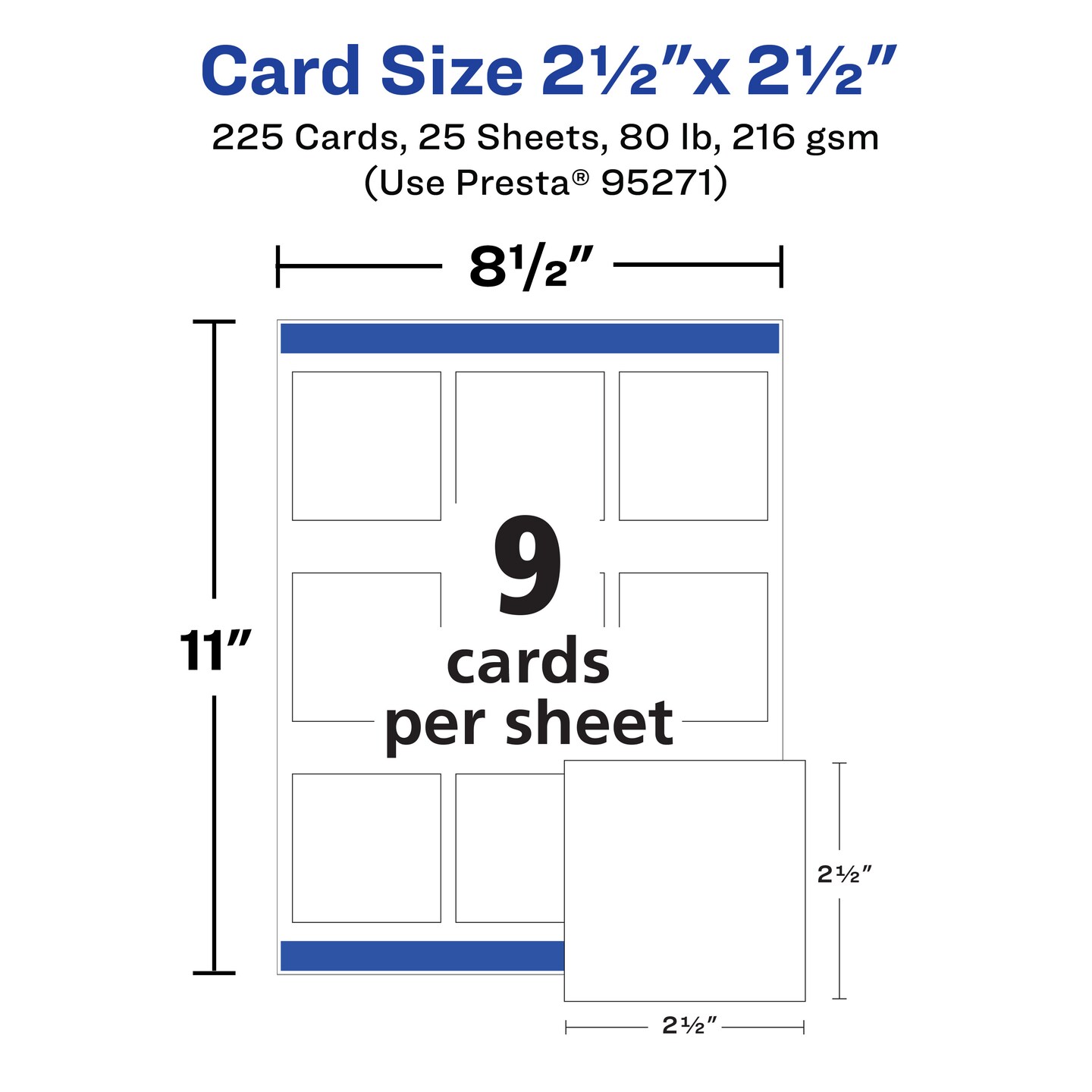 Avery Printable Matte White Cards with Sure Feed, 2.5" x 2.5" Square